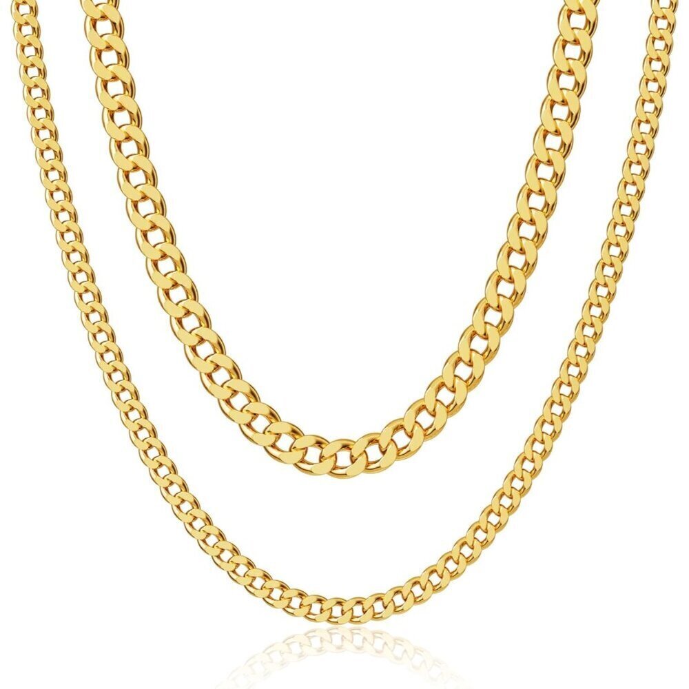 14K Gold Plated Paperclip & Cuban Link Layered Choker Necklace Toggle Clasp Gift